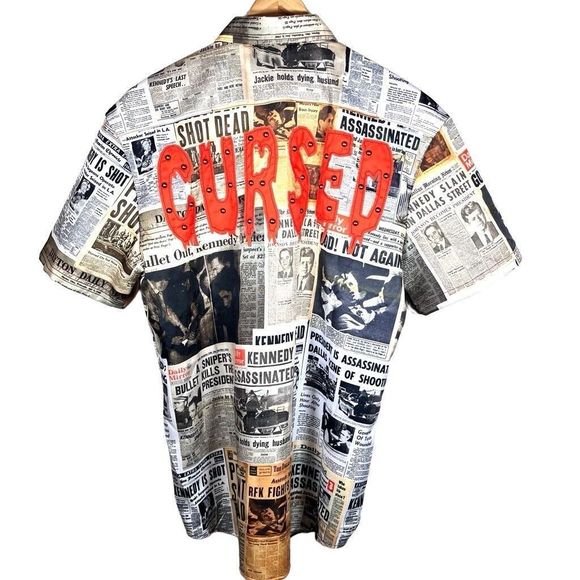 RARE NWT Western Evil Kennedy Newspaper Button Up Shirt Size Medium - Picture 2 of 8